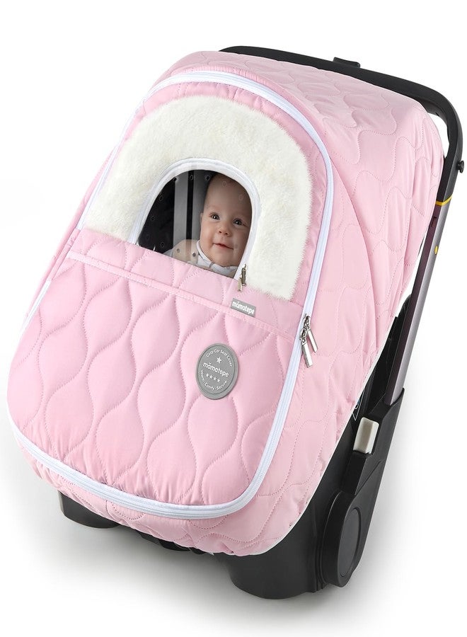 mamatepe Winter Baby Car Seat Cover, Waterproof, Windproof Warm Fleece Breathable with Full Zipper for Newborn Car Seat, Pink - Image 1
